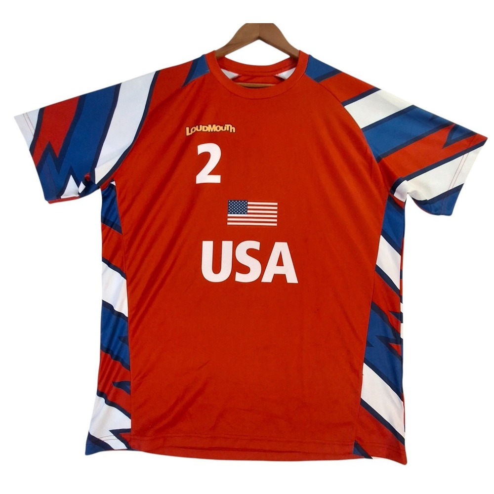 Loudmouth USA Shirt Mens 2XL Red Patriotic Team Sports‎ Jersey Polyester Graphic